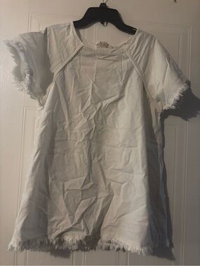 Mazik White Short Sleeve Frayed Edge Tee